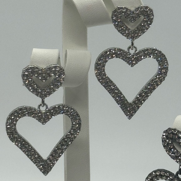 Open Heart Drop Dangle Earrings Made w/ Swarovski Crystal Gold Overlay - Picture 16 of 16
